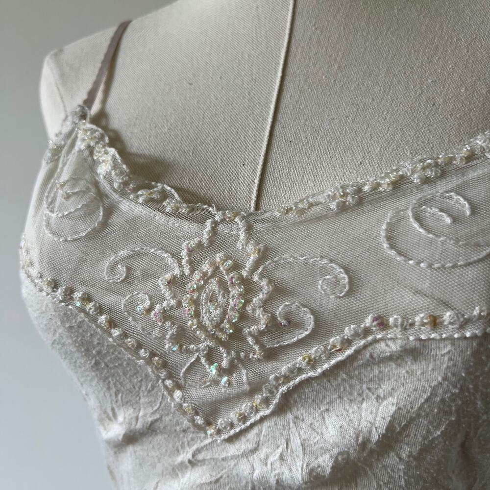 Cream lace rhinestone beaded cami tank top S-M